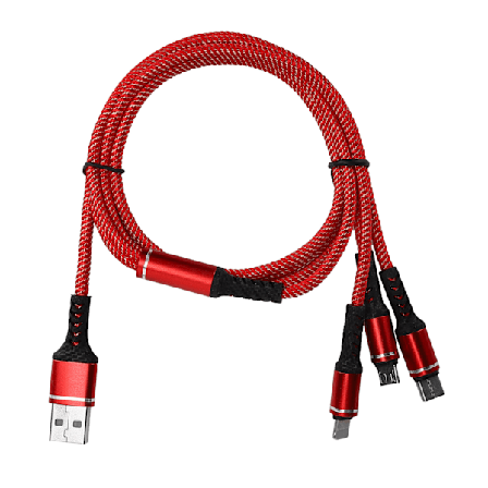 3 i 1 Multi-opladningskabel 3A datakabel med Type-C/til IOS/Micro USB-stik 1,2M rød