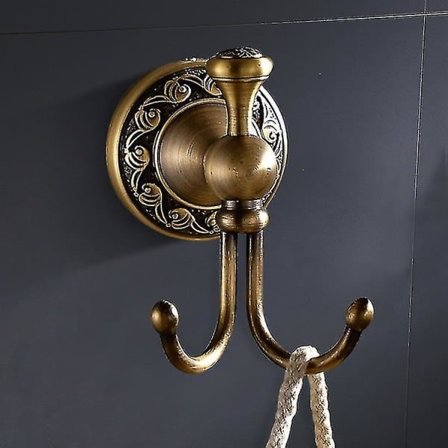Krog til tøj Retro Messing Badeværelseskrog 2 Kroge Badeværelsestilbehør Sæt Toiletpapirholder Antik Messing Finish Vægmontering Guld Bølge
