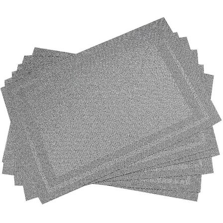 Underlägg Set om 6 Rutig Rutig Silvergrå Värmebeständig Anti-halk PVC Underlägg för Matbord Hållbar Vävd Vinyl Fläck Ta