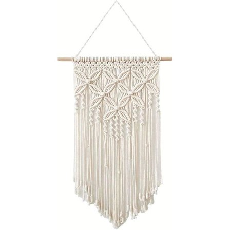 Väggbonad med tofsar, heminredning väggbonad väggmatta handvävd vävd inomhus utomhus dekoration (vit rektangel)