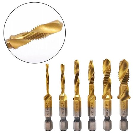 Delad HSS-kombinationsborr med sexkantig skaft M3-M10 gängtapp guld kort