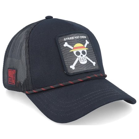 Capslab - Sort trucker Kasket - One Piece Straw Hat Crew Black A-Frame trucker @ Hatstore