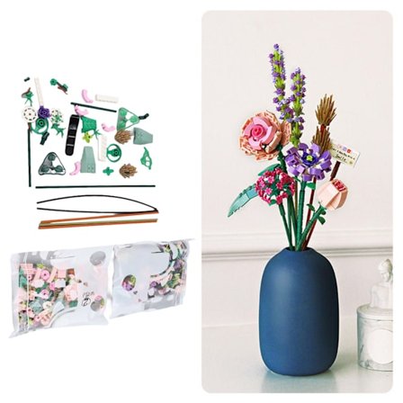 Blombukett Byggsats Konstgjord Blomma Botanisk Samling Byggklossleksaker för DIY Heminredning Alla hjärtans dag-presenter