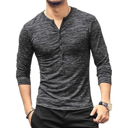Män Top Rundhalsknapp Blus Långärmad Casual Slim