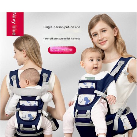 Ny 360 Baby för nyfödd till småbarn med ländryggsstöd och svalkande luftnät (7-20 kg) blå