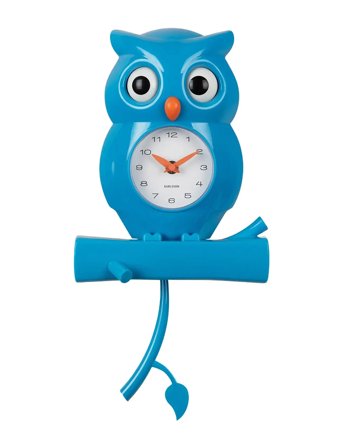 KARLSSON | Wall Clock Owl Pendulum Abs Bright Blue | H:37.5CM