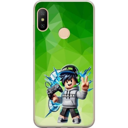 Kompatibelt Mobildeksel til Xiaomi Redmi 6 Pro Roblox-inspirert gamerfigur med headset, håndkontroll og energiske effekter mot grønn bakgrunn