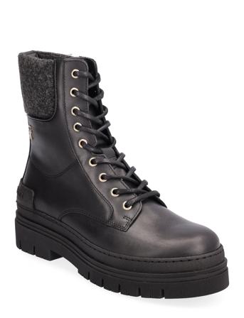 Feminine Felt Lace Up Bootie Shoes Boots Ankle Boots Laced Boots Svart Tommy Hilfiger*Betinget Tilbud