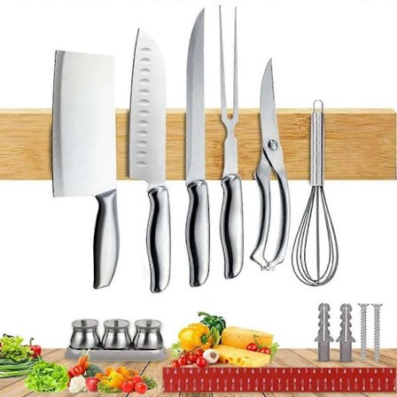 Magnetisk Knivhållare, Knivhållare i Naturträ, Installeras med Skruvar eller Tejp, Magnetisk Knivhållare för Knivar och Metallredskap