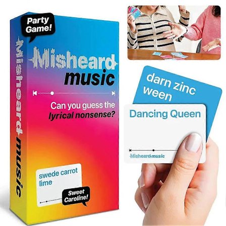 Misheard Music Party Spill - Gjett Sangen eller Artisten med Lyrical Nonsense Kort, Raskt Kortspill for Karaoke & Familiehygge