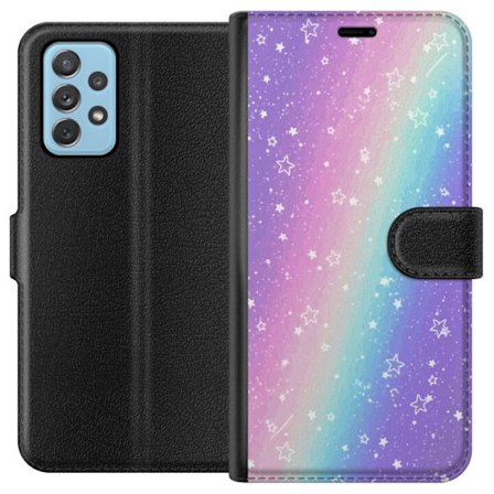 Kompatibel Tegnebogsetui til Samsung Galaxy A52 5G Rainbow-farvet pastelbaggrund med hvide stjerner og glitrende prikker i blød overgang