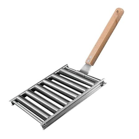 Hotdog-rulle til grill, Hotdog-rulle - Grill Pølserulle Rustfrit stål stativ med ekstra lang Wo