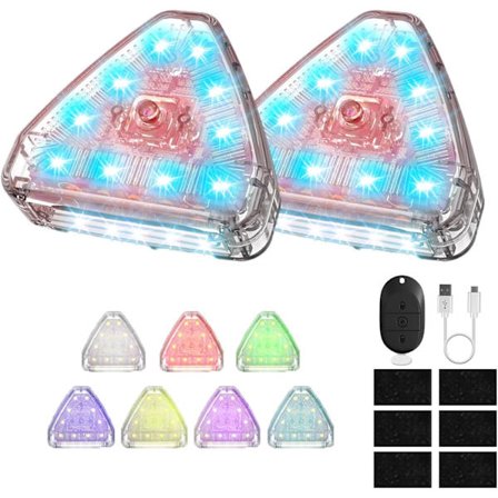 2 stk trådløse LED-strobelys med fjernkontroll, høy lysstyrke 7 farger USB oppladbare blinkende lys for bil, lastebiler, motorsykkel, sykkel