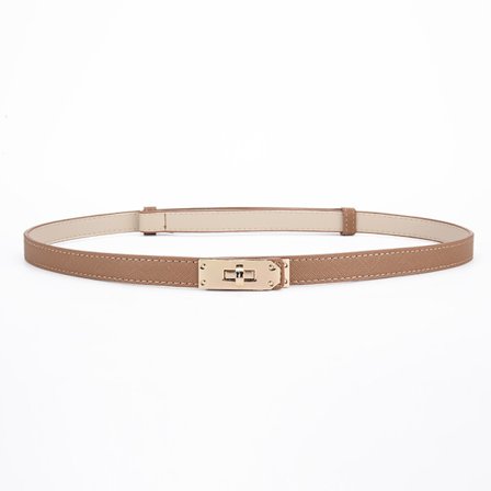 Brun dame skinny læderbælte klassisk ensfarvet legering drej lo