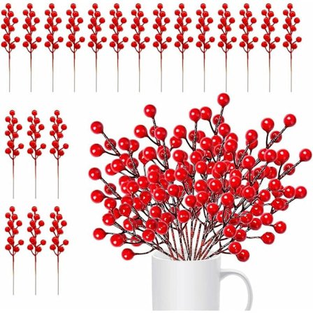 20 stk kunstige røde julebær Røde bærbrancher Kunstige kristtornbær Falske røde bær i plast Røde bærstamme Røde bær Små til jul Tr