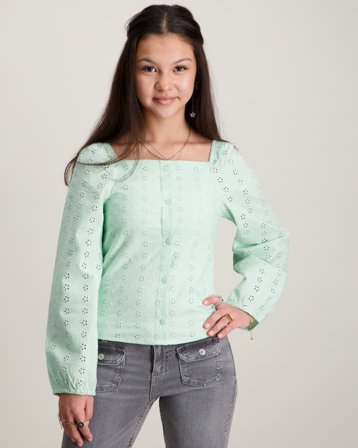 Kids ONLY KOGPILEA 3/4 EMB ANGLAISE SHIRT WVN Grün T-Shirts Mädchen - Kids Brand Store