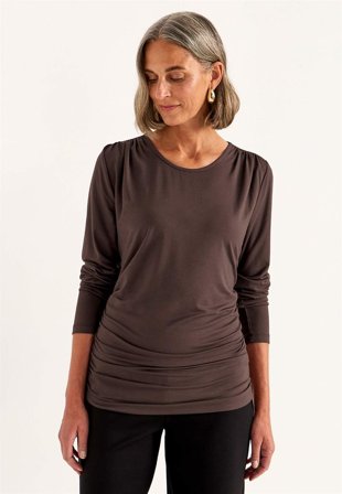 Cellbes of Sweden - Top Premium i modal med rynkedetaljer i mørkebrun til damer i størrelse 42/44