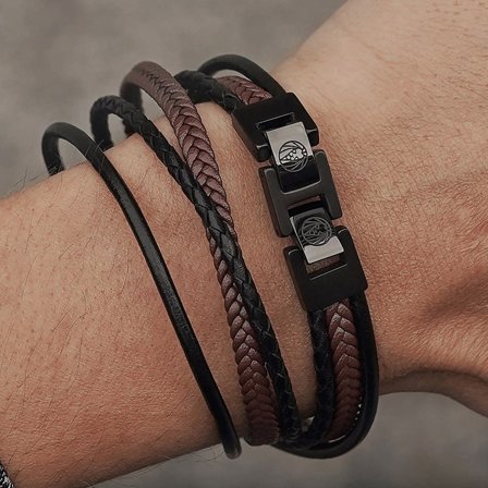 Triple bracelet Roy en cuir noir et marron pour hommes - Bracelets en cuir