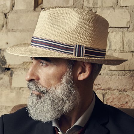 Chapeau Panama Moda de couleur naturelle avec gallon rayé Piero pour hommes - Chapeaux Panama