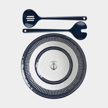 Insalatiera e posate per insalata in melamina Marine Business Sailor Soul, bianco/blu, 28 cm