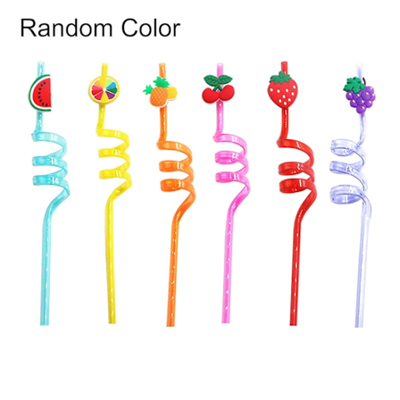 6 stk./sæt Sødt Jordbær Dekor Drikke Sugerør Kreativ Spiralform Kæledyr Kop Sugerør Til Børn Q