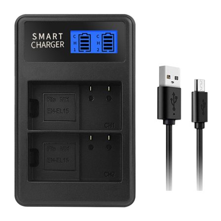 EN-EL15 dobbeltkanals LCD USB-oplader til Nikon D500 D600 D610 D600E D7000 D7100 D7200 D800E D810A kamerabatterier