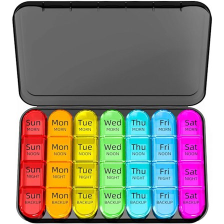 Veckovis pillerbox för 4 gånger om dagen, stor resemedicinorganisatör med 28 fack för vitaminer och kosttillskott