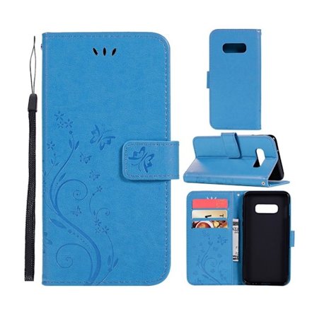 Samsung Galaxy S10 Lite sommerfugle- og blomstertryk læder flip etui - Blå