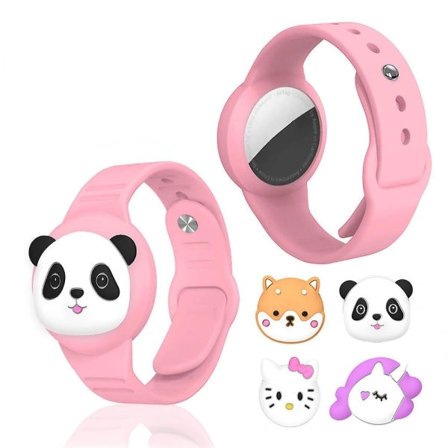 Set med 2 barn AirTag armband Söt tecknat armband Silikon Anti-förlorat armband Rosa IC