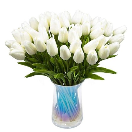 30 kunstige tulipaner, realistiske at røre ved, hollandsk PU buket, latex blomster, hvide.