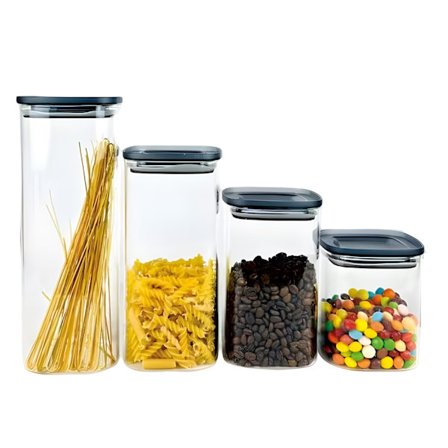 Lufttäta förvaringsburkar i glas, set om 4 med bambulock