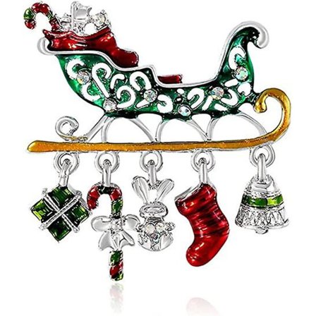 Wabjtam Jul Släde Broscher Pin För Kvinnor Strass Strumpor Klocka Hänge Emalj Brosch Pin Smycken Gåvor
