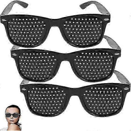 3-pak Pinhole Briller til Forbedring af Synet, Unisex Synsstyrkende Pinhole Briller Sort