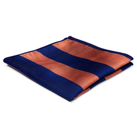 Pochette de costume en soie à rayures bleu marine et orange pour hommes - Pochettes de costume à motifs