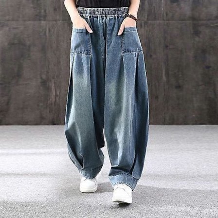 Sækkede Oversize Jeans Dame Denim Casual Cross Bukser Kvinder Vintage Harem Bukser Bloomers 2022 Mor Vide Ben Jeans blå M