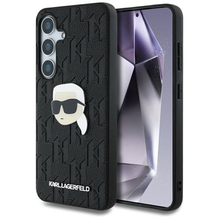 Karl Lagerfeld læretui med monogramnål og logo Karl Head Samsung Galaxy S25-etui Svart