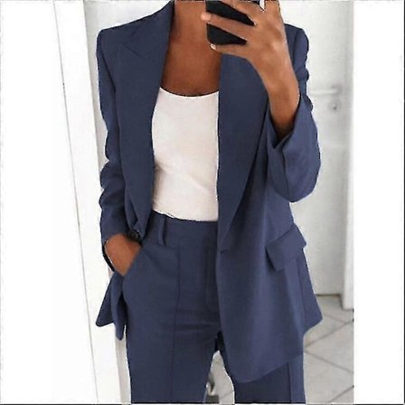 Dame 2-delt Outfit Blazer Sæt Elegant Business Arbejdstøj Vintage Klassisk Ensfarvet Rynket Ærme Åben Front Jakke Og Straight Leg Penci