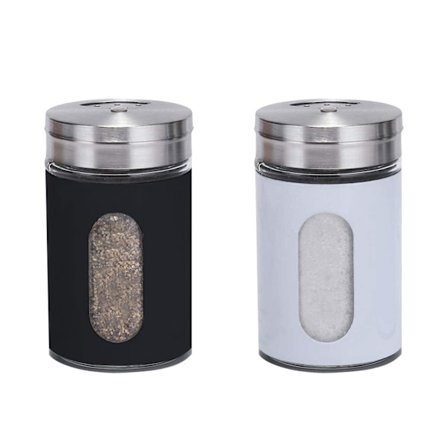 Salt- och pepparkvarnset med 3 justerbara hål, kryddburkar i glas med rostfria lock, 2 st