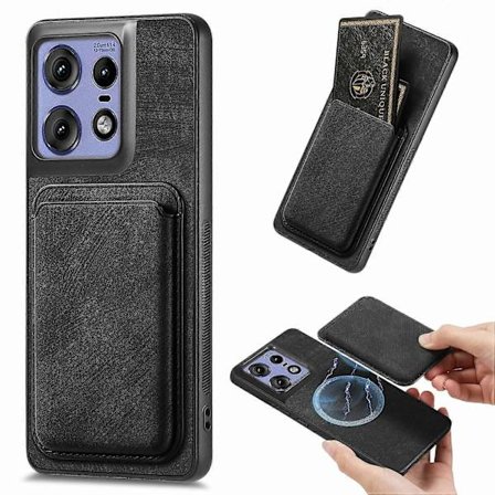 For Motorola Edge 50 Pro 5G Deksel Lær+TPU Retro Telefondeksel med Avtakbar Kortlomme