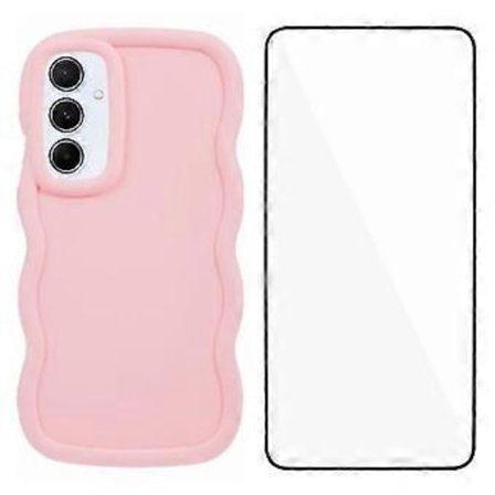 WANLONFENG XL Series til Samsung Galaxy A14 5G/4G Cover Bølgekant TPU Cover med Hærdet Glas Film (Style C)