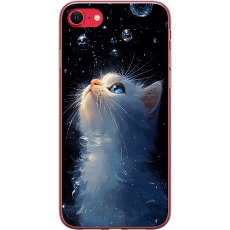 Kompatibel Mobilcover til Apple iPhone SE (2022) Starry Cat Dream motiv med hvid kat, der stirrer mod den stjernede himmel, magisk drømmende og natlig