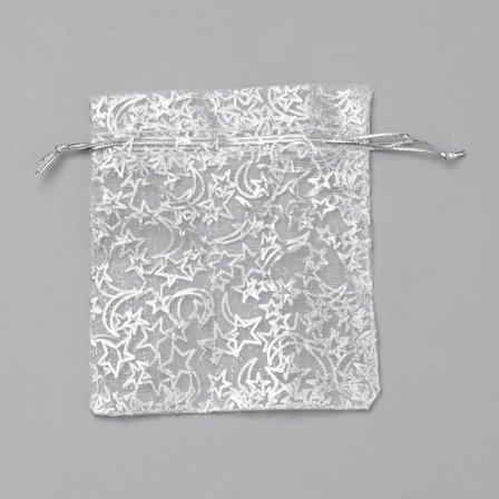 50 st. Organza påsar c.a 12x10 cm. Vita med stjärnor och måne