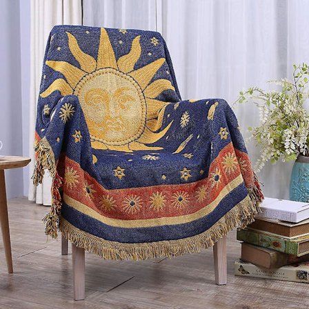 Kuu ja aurinko -torkkupeitto, taivaallinen tuolin lepotuolin päällinen, päiväpeite, hippihuoneen sisustus, kaksipuolinen puuvillainen kudottu sohvan 