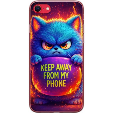 Kompatibel Mobilcover til Apple Apple iPhone 7 Vred luvat blå kat med teksten "Hold dig væk fra min telefon" i neonfarver og ildlignende effekter, h