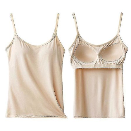 Lang Camisole med innebygd hylle-BH, justerbar stropp, dame, lagdeling, basic tanktopp, ensfarget bomull, brystpute, sommer T-skjorte [avansert 