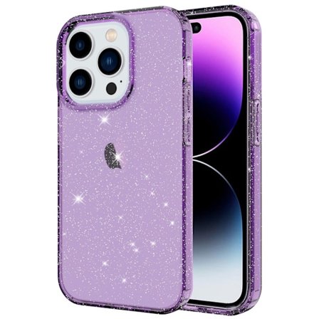 iPhone 14 Pro Max Glitter Powder Skal - Transparent Purple