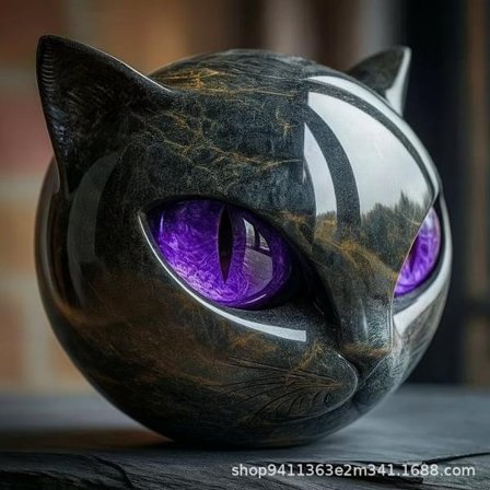 Luksuriøs sort kat sten skulptur, udsmykket sort kat skulptur, sort obsidian killing statue.