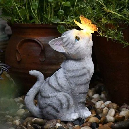 Solcelledrevet LED-belysning Katt hagestatue Katt skulptur Plendekorasjon KLB