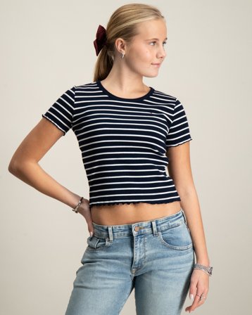 Tommy Hilfiger RIB KNIT TOP SS Bleu Hauts et chemisiers Fille - Kids Brand Store