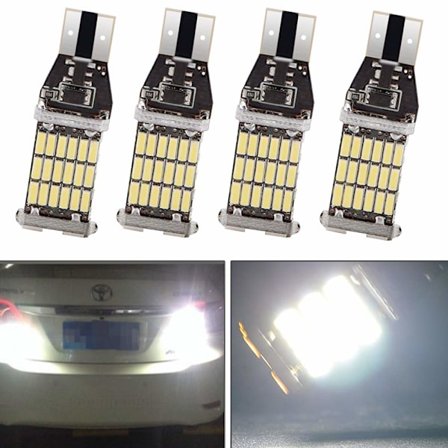 4-pakning Ekstremt Sterke 900LUMS, 12V Hvite 921 912 906 T15 4014 45-SMD W5W LED Bilfrontlyspærer Erstatning Backup Pærer Bak Markeringslys